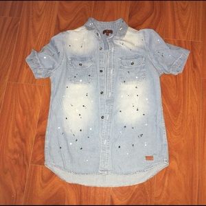 Boys’ Paint Splattered Denim S/S Button Shirt